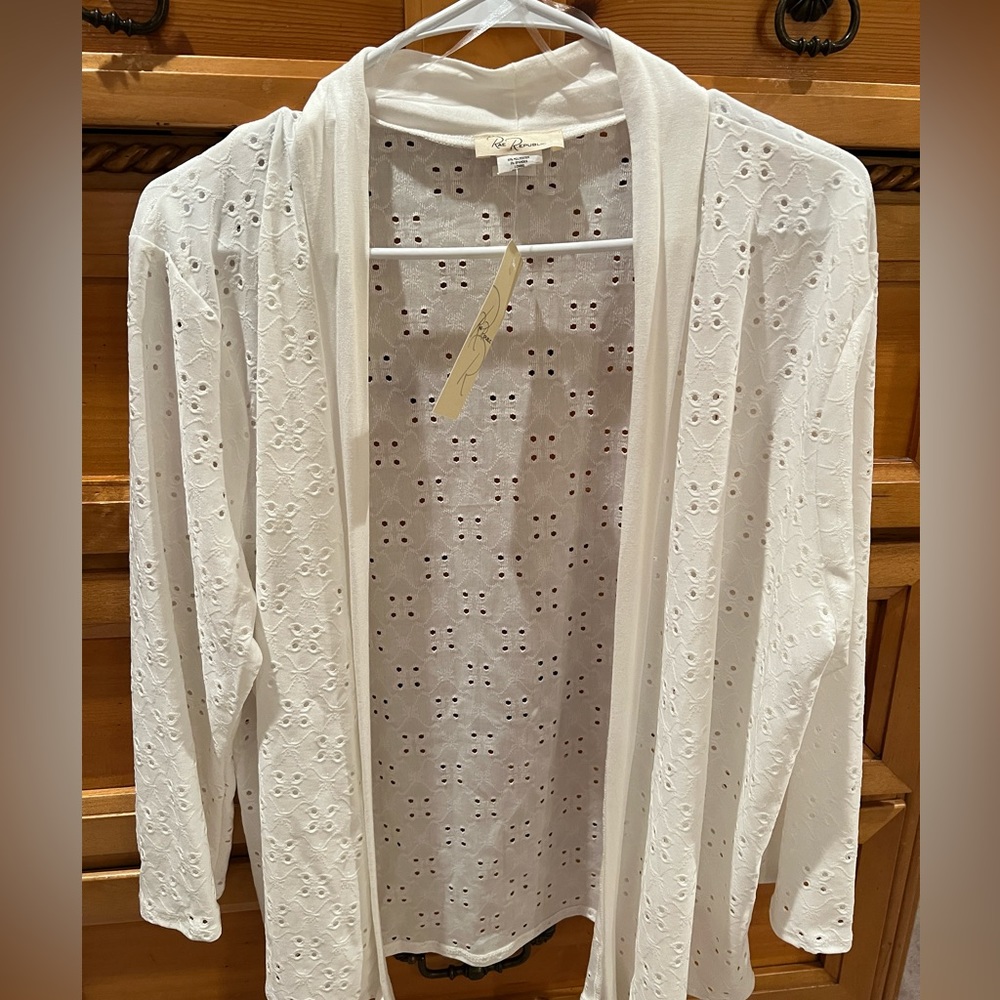 Rae Republic White Eyelet Open Cardigan Sz 2x